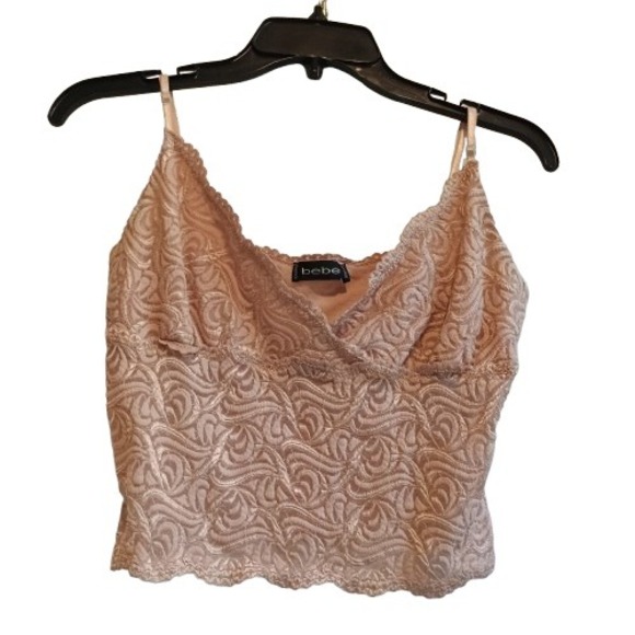 bebe Tops - VTG Y2K Bebe Crochet Lace Cami Bra Top‎ Coquette Fairycore Tan Pink XS S